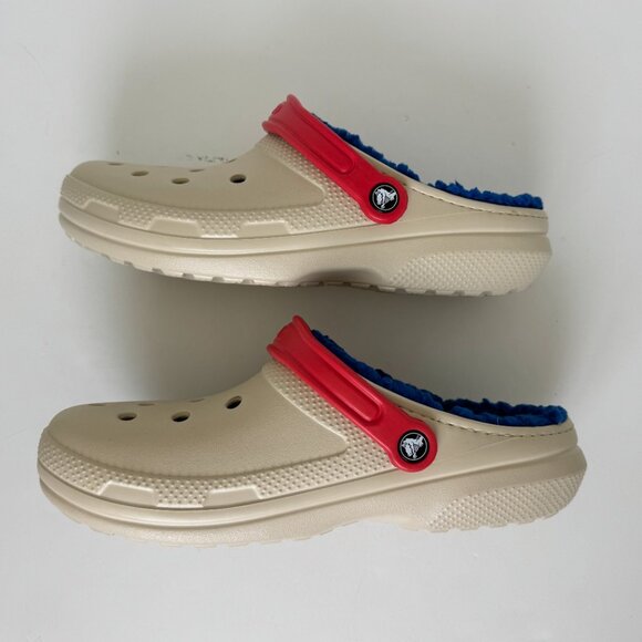 CROCS Classic Lined Clogs Unisex M9 W11 Taupe Casual Shoes Blue Fuzzy Comfort - Picture 4 of 7